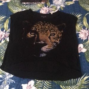 Guess tiger sleeveless asymmetrical top with slits in back